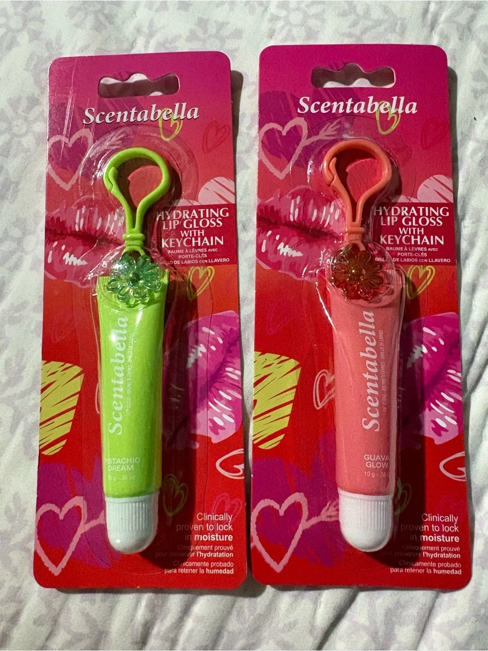 Abella Hydrating Lip Gloss Keychain Duo in Pistachio Green & Guava Pink